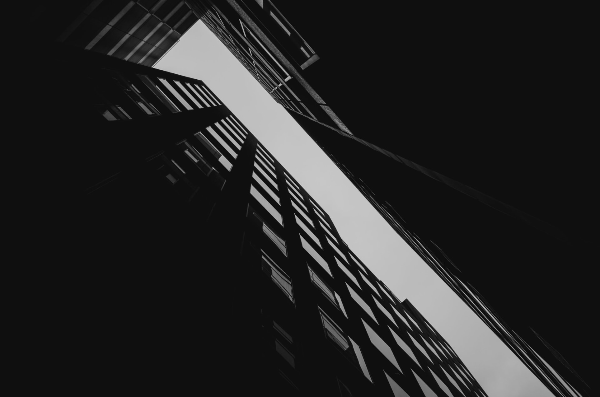 Modern architectural building facade photographed from below